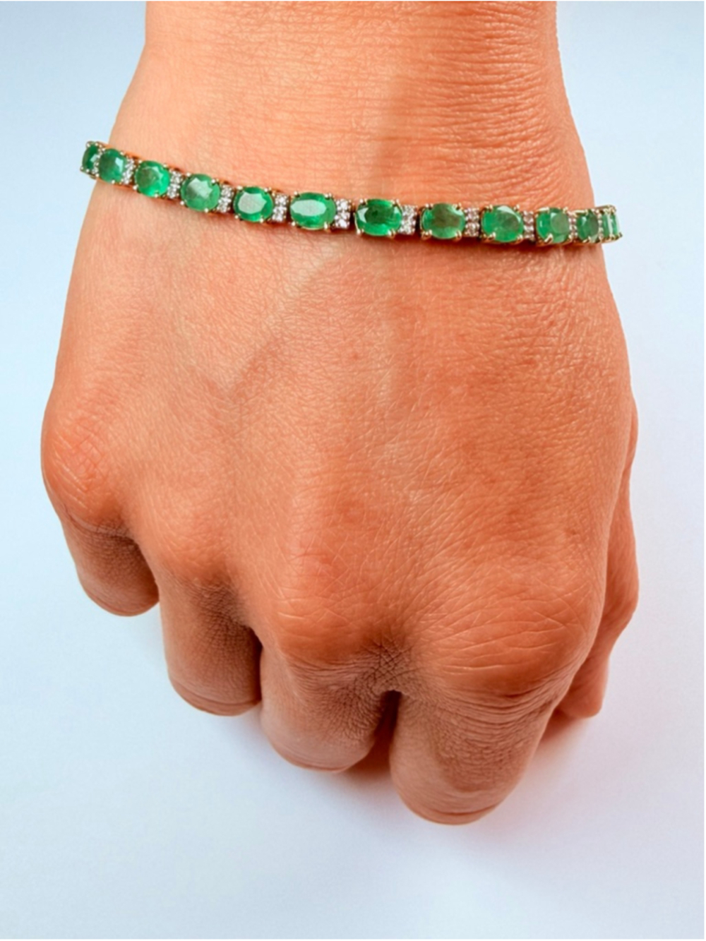 14K Solid Yellow Gold EFFY Colombian Emerald & Diamond Tennis Bracelet $7250 - Picture 4 of 11